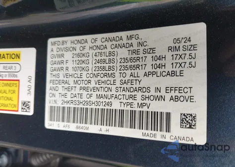 2025 Honda Cr-V Lx 2Wd from USA, damaged, VIN 2HKRS3H29SH301249